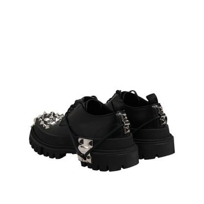 Dolce & Gabbana Black Leather Embellished Trekking Derby Shoes