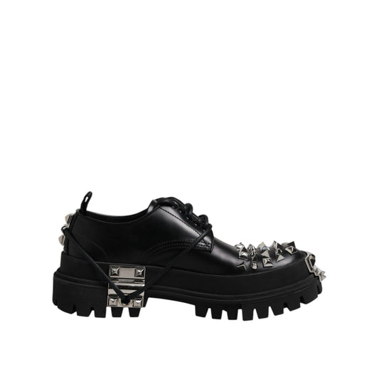 Dolce & Gabbana Black Leather Embellished Trekking Derby Shoes