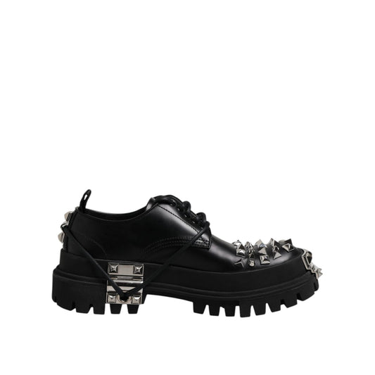 Dolce & Gabbana Black Leather Embellished Trekking Derby Shoes MV7514-41
