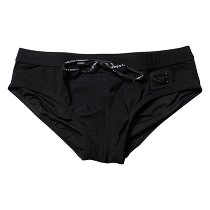 Dolce & Gabbana Black Logo Plaque Men Beachwear Brief Swimwear