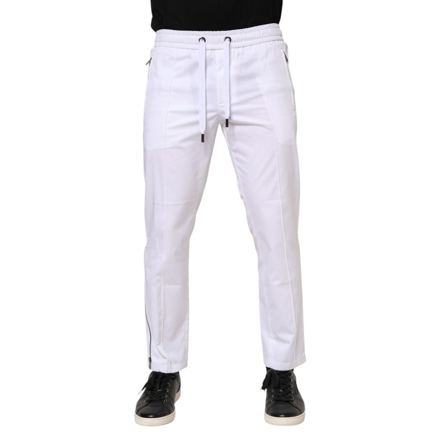 Dolce & Gabbana White Cotton Stretch Logo Men Jogger Pants