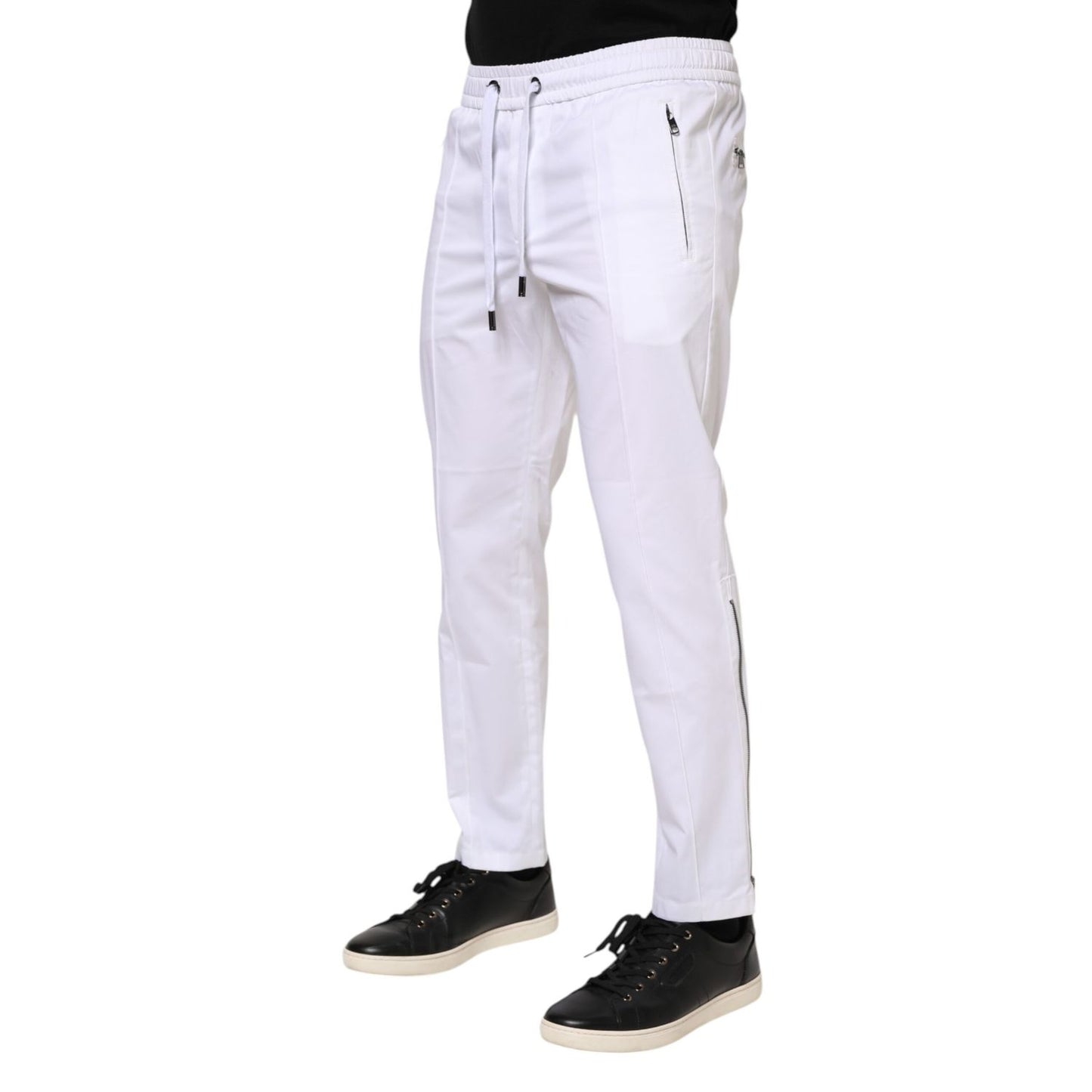 Dolce & Gabbana White Cotton Stretch Logo Men Jogger Pants