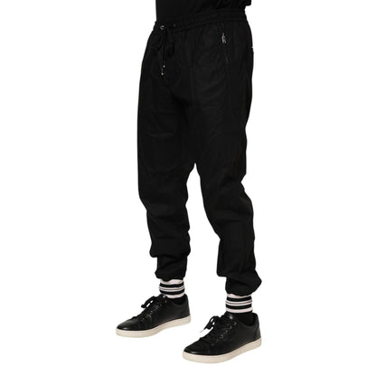 Dolce & Gabbana Black Cotton Logo Tape Men Jogger Pants