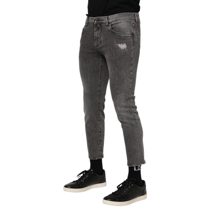 Dolce & Gabbana Gray Cotton Logo Plaque Men Denim Jeans
