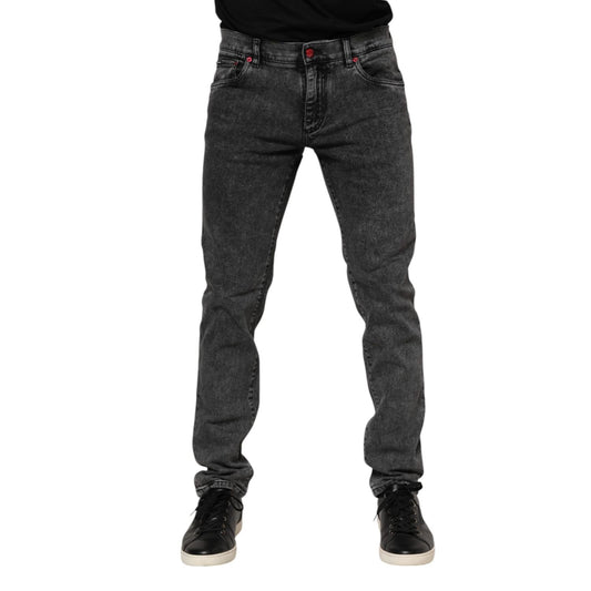 Dolce & Gabbana Black Washed Cotton Logo Plaque Denim Jeans