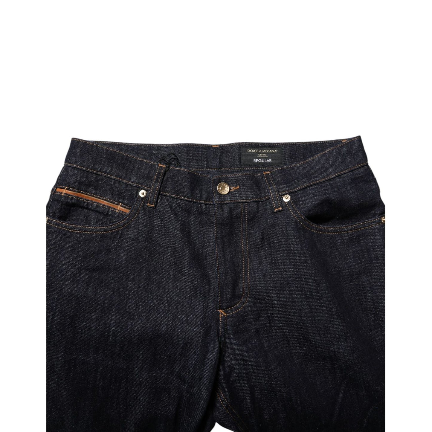 Dolce & Gabbana Dark Blue Cotton Logo Plaque Men Denim Jeans