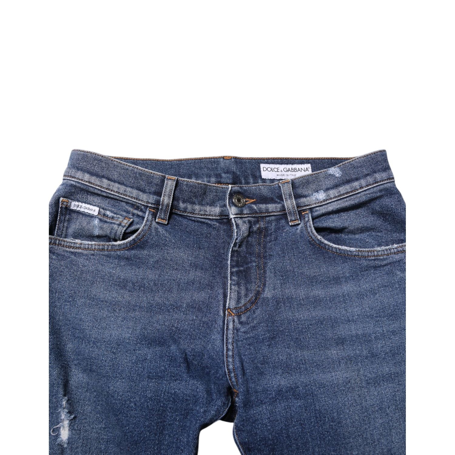 Dolce & Gabbana Blue Cotton Logo Plaque Skinny Men Denim Jeans