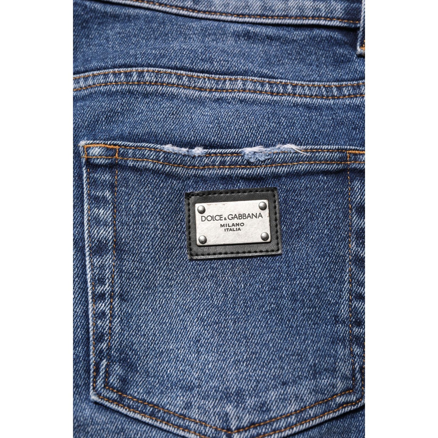 Dolce & Gabbana Blue Cotton Logo Plaque Skinny Men Denim Jeans