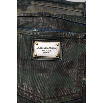 Dolce & Gabbana Blue Cotton Camouflage Denim Jeans