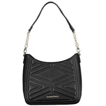 Mario Valentino Black Polyethylene Handbag with removable strap, zip closure, and logo, featuring internal phone holder spaces.