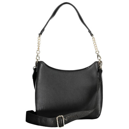 Mario Valentino Black Polyethylene Handbag with removable shoulder handle and strap, inside pocket, phone holder, zip closure, logo