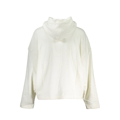 Calvin Klein White Cotton Women Sweater with hoodie, showcasing back view and high-fashion design, made from premium cotton and polyester.