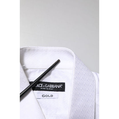 Dolce & Gabbana White Cotton GOLD Long Sleeves Formal Shirt