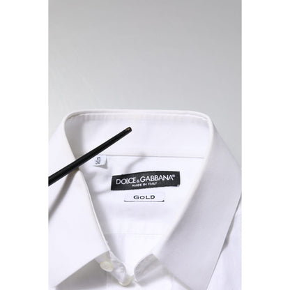 Dolce & Gabbana White Cotton GOLD Long Sleeves Formal Shirt
