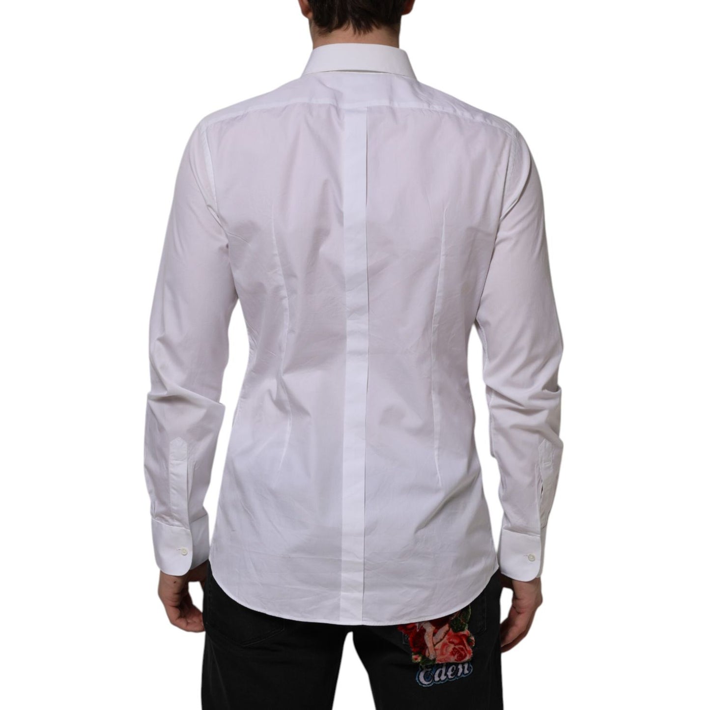 Dolce & Gabbana White Bib Cotton Popline GOLD Men Formal Shirt back view