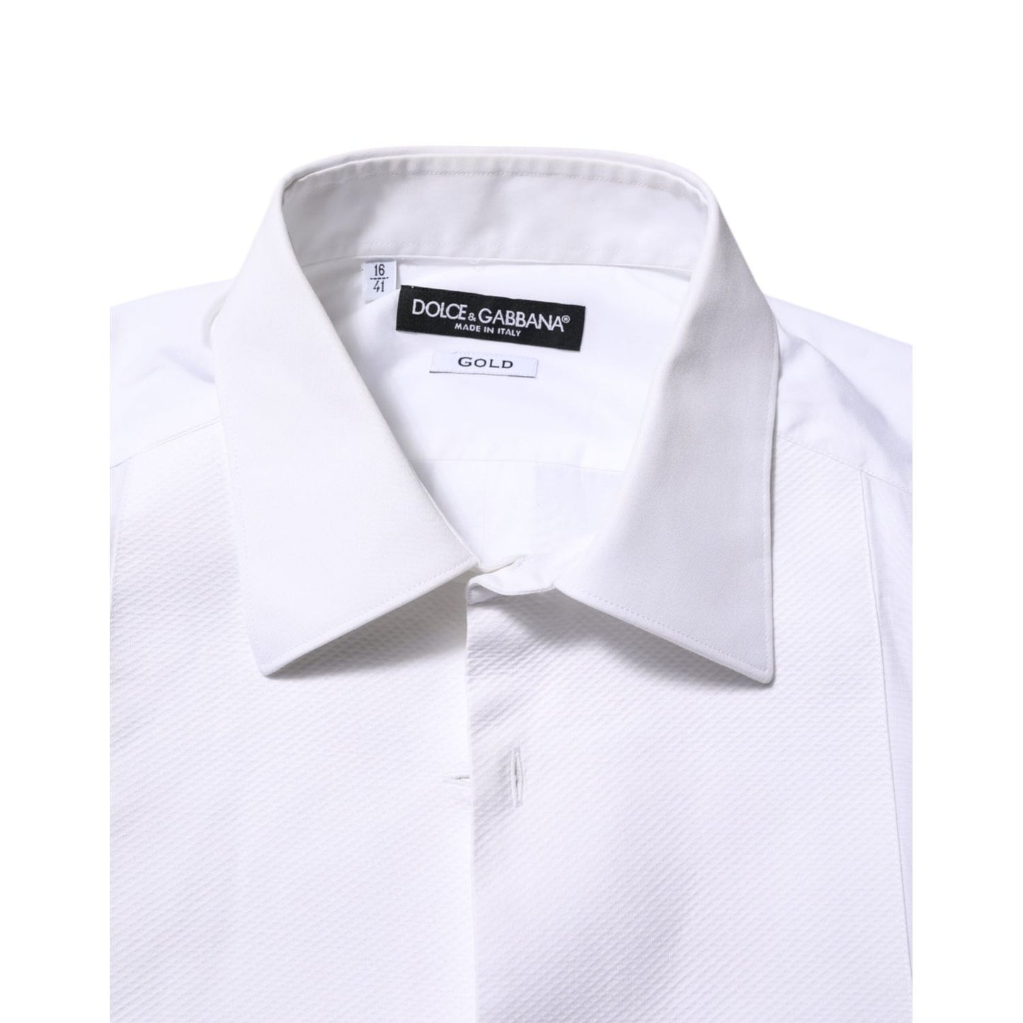 Dolce & Gabbana White Bib Cotton Popline GOLD Men Formal Shirt, slim fit with classic neck and button-down closure, made in Italy.