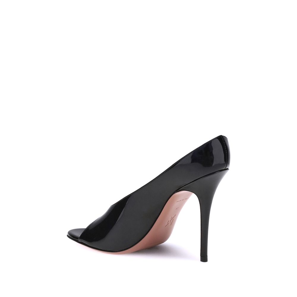 Amina Muaddi Black Calf Leather Bos Taurus Stiletto Heel Sandals