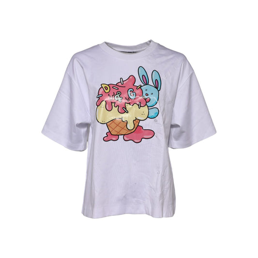 Dolce & Gabbana White Cotton Graphic Print Crew Neck T-shirt