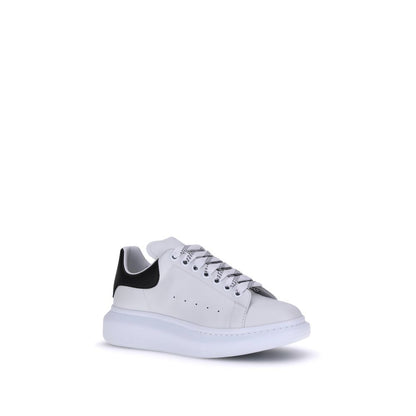 Alexander McQueen White Calf Leather Bos Taurus Platform Sneakers with lace-up closure and contrasting heel detail.