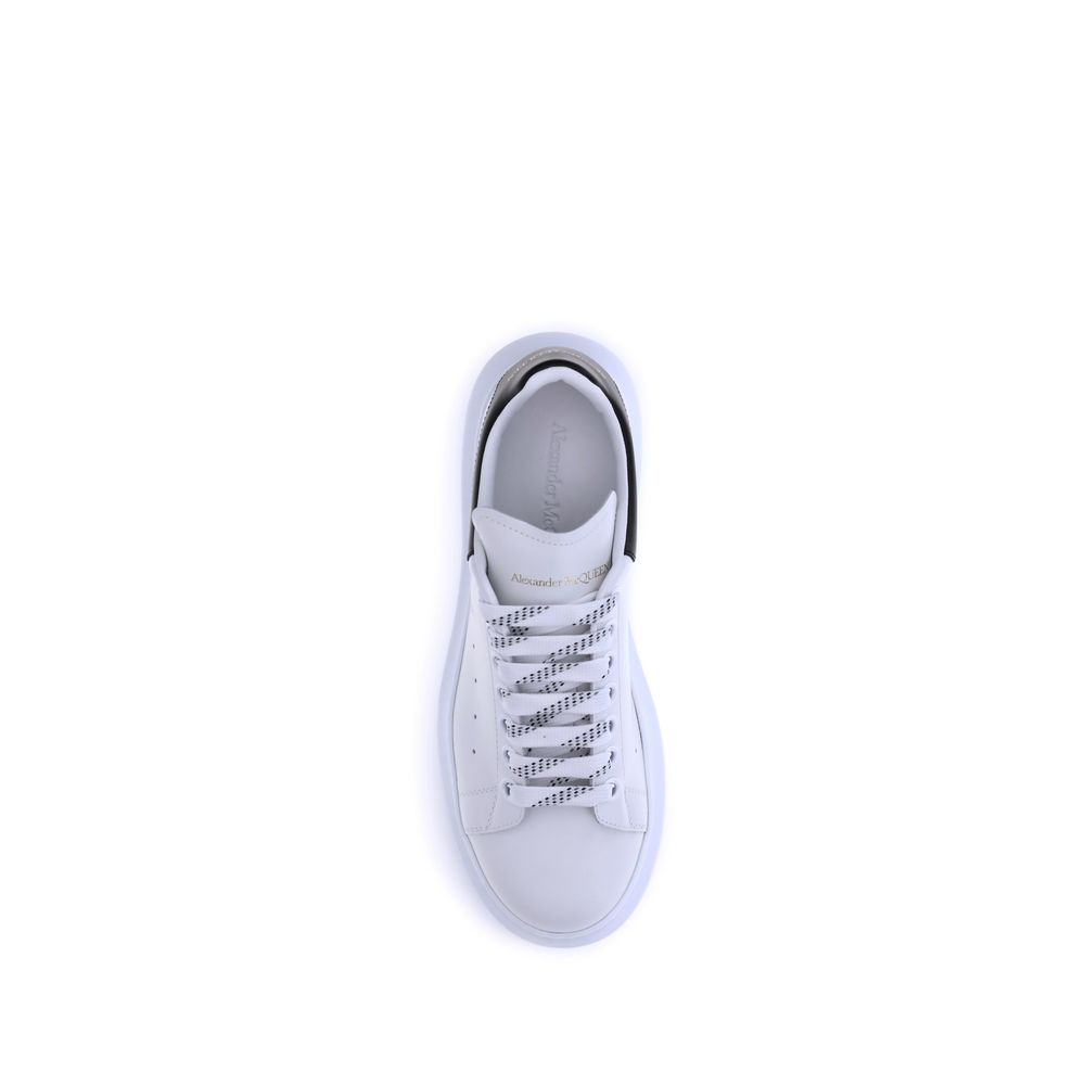 Top view of Alexander McQueen White Calf Leather Bos Taurus Platform Sneakers with lace-up closure and logo detailing.