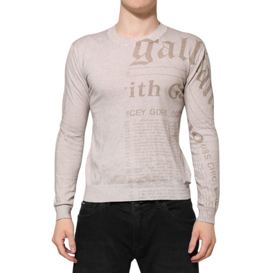 John Galliano Beige Printed Logo Roundneck Long Sleeves Men Sweater TSH90700-L