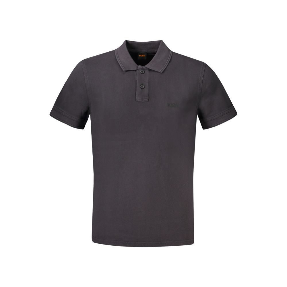 Hugo Boss Black Cotton Polo Shirt with short sleeves, 2 buttons, featuring logo and print design.