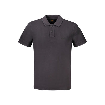 Hugo Boss Black Cotton Polo Shirt with short sleeves, 2 buttons, featuring logo and print design.