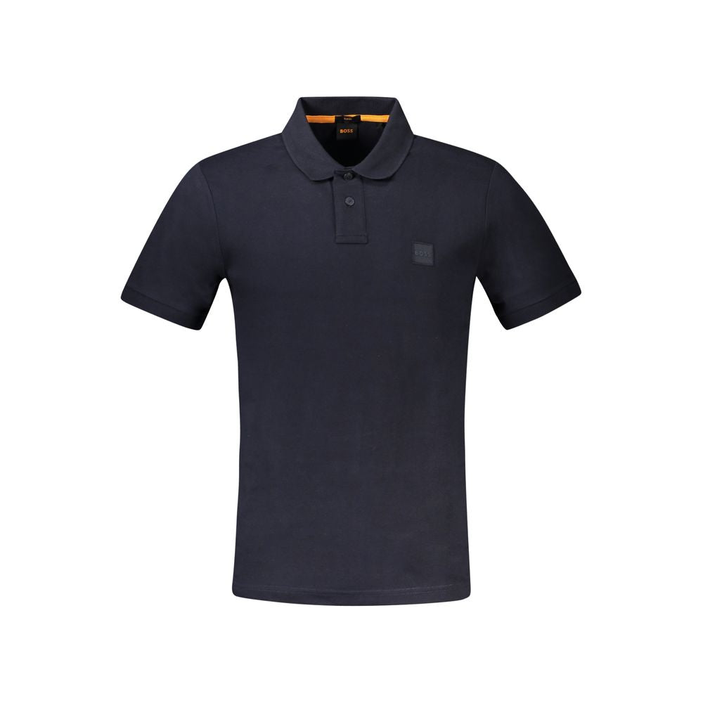 Hugo Boss Blue Cotton Polo Shirt, short sleeve, slim fit, 2 buttons, embroidered logo.