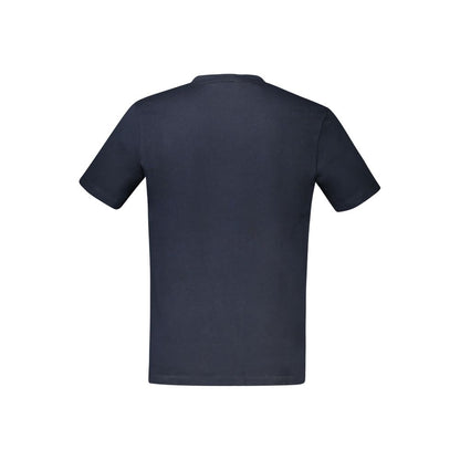 Back view of Hugo Boss Blue Cotton Men T-Shirt, short sleeve, showcasing premium craftsmanship and elegant design from Portugal.