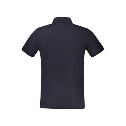 Back view of Hugo Boss Blue Cotton Polo Shirt, short sleeve, slim fit with 2 buttons and logo embroidery.