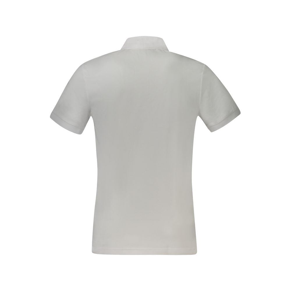 Back view of Hugo Boss White Cotton Polo Shirt with slim fit, short sleeves, and logo embroidery.