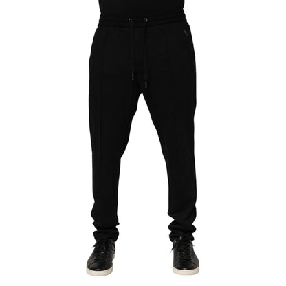 Dolce & Gabbana Black Viscose Skinny Logo Men Jogger Pants