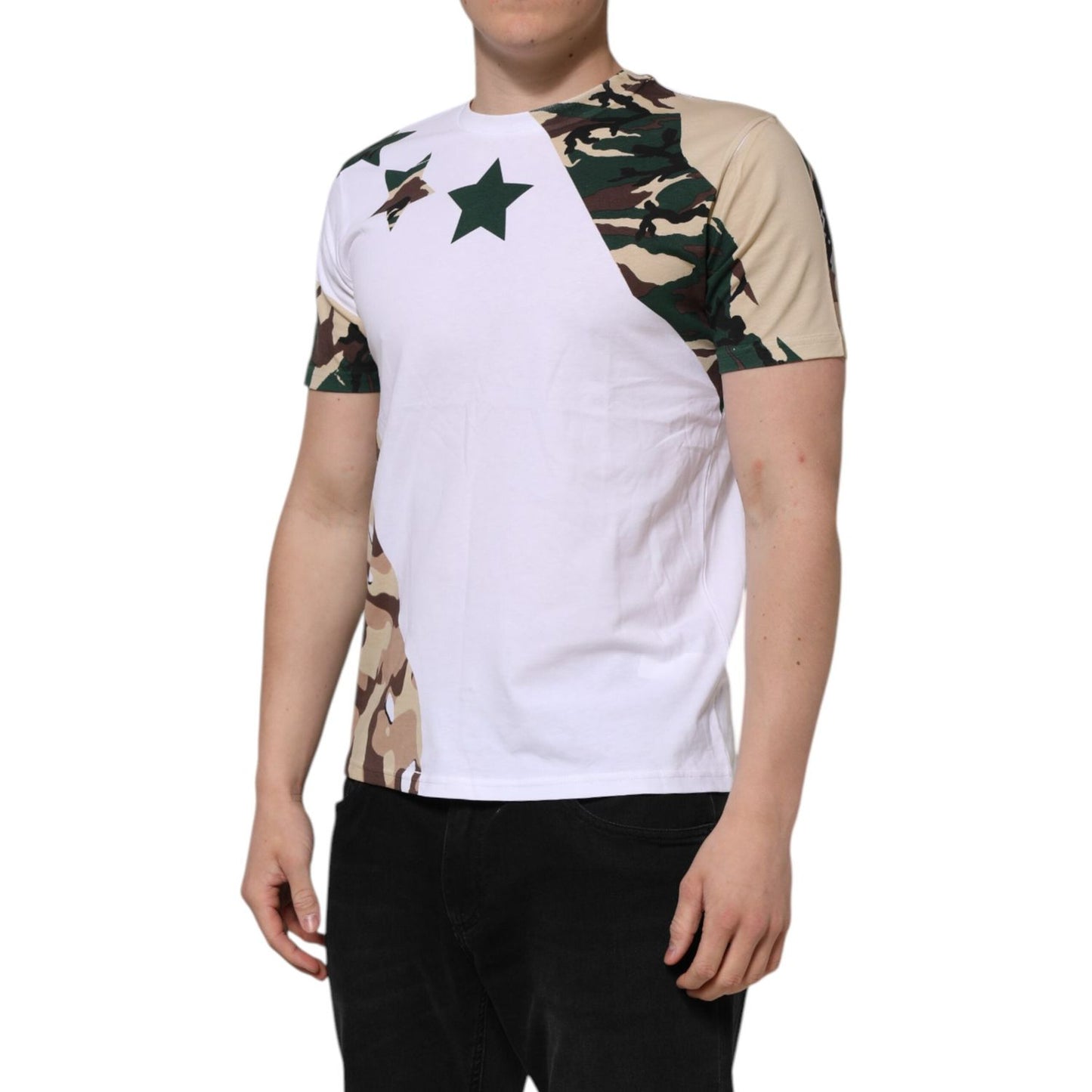 Dolce & Gabbana White Camouflage Cotton Men Crew Neck T-shirt