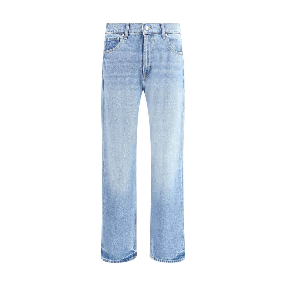 7FOR Light Blue Cotton Straight-Leg Jeans