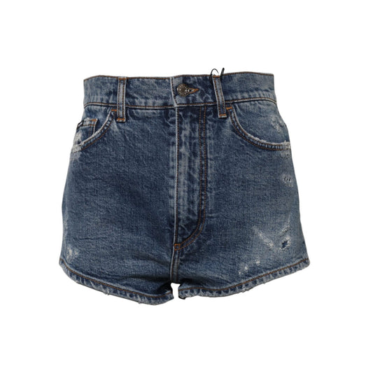 Dolce & Gabbana Blue Tattered Denim Cotton Hot Pants Shorts PAN74922-40
