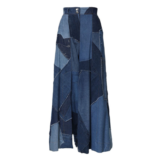 Dolce & Gabbana Blue Denim Long Maxi Patchwork Cotton Skirt SKI2110-40