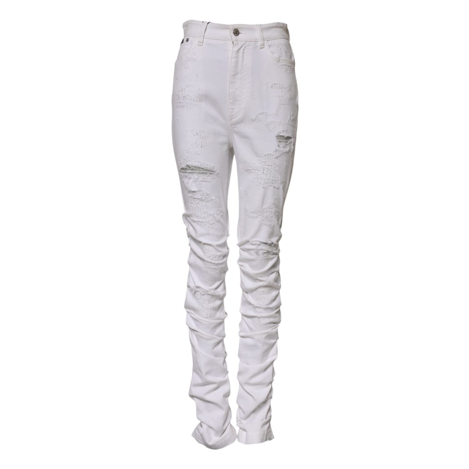 Dolce & Gabbana White Tattered Cotton High Waist Denim Jeans