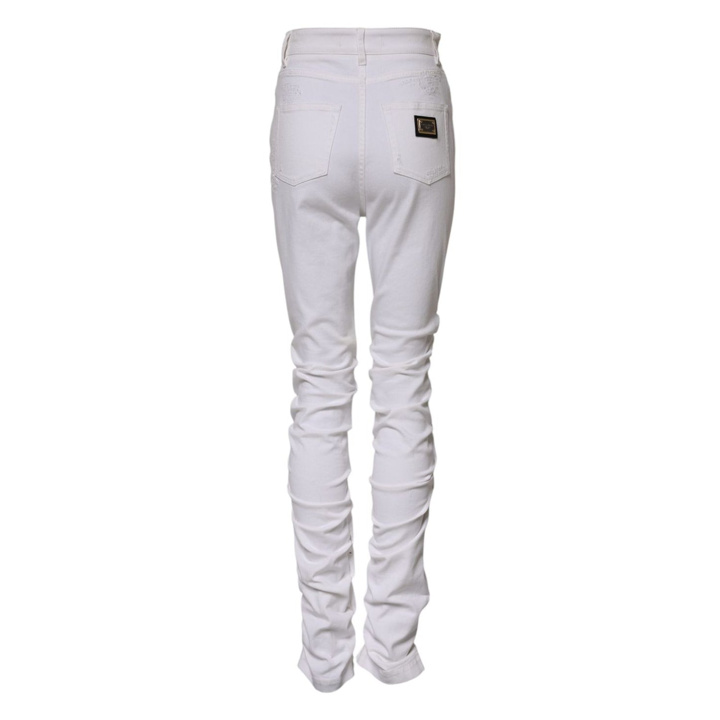 Dolce & Gabbana White Tattered Cotton High Waist Denim Jeans