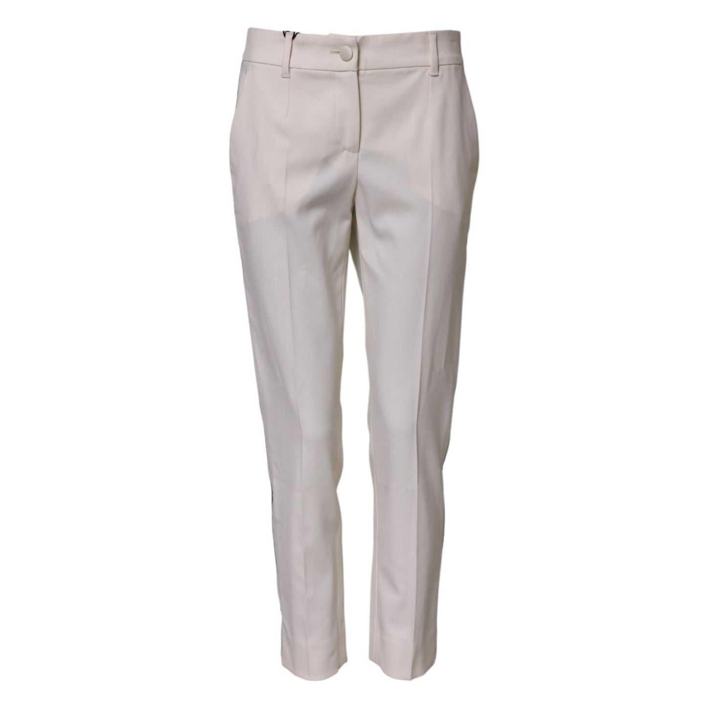 Dolce & Gabbana White Wool Mid Waist Tapered Trouser Pants