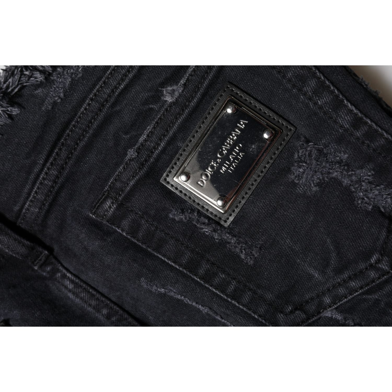 Dolce & Gabbana Black Cotton Tattered Skinny Denim Jeans