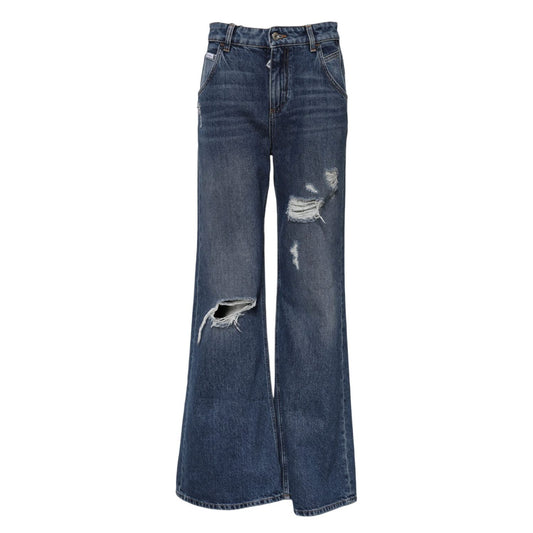 Dolce & Gabbana Blue Cotton Wide Leg Tattered Denim Jeans PAN75976-36