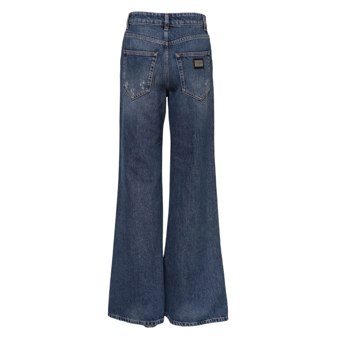 Dolce & Gabbana Blue Cotton Wide Leg Tattered Denim Jeans
