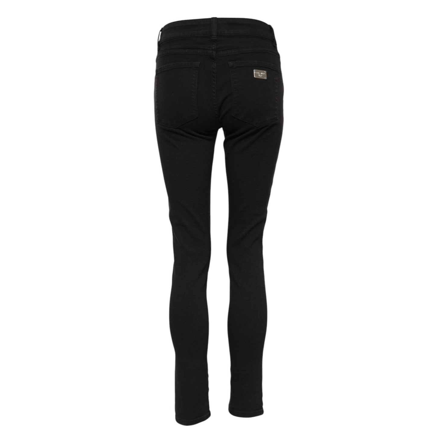 Dolce & Gabbana Black Cotton Logo Skinny Mid Waist Denim Jeans
