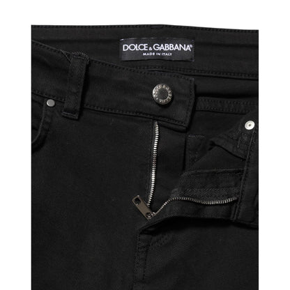 Dolce & Gabbana Black Cotton Logo Skinny Mid Waist Denim Jeans