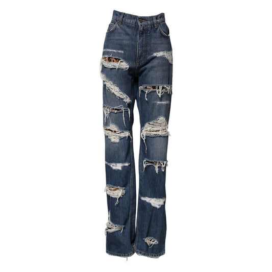 Dolce & Gabbana Blue Tattered Cotton Straight Denim Jeans PAN76486-40