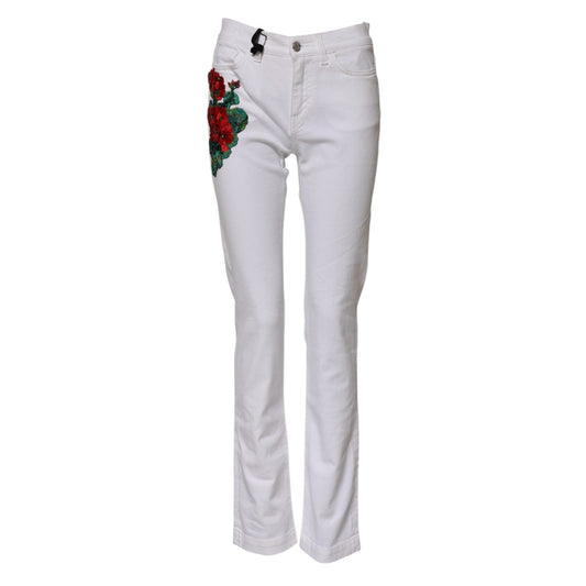 Dolce & Gabbana White Floral Embroidery GIRLY Denim Jeans PAN76515-36