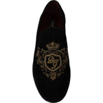 Dolce & Gabbana Loafers Black Velvet Gold Crown MV2348-39