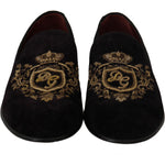 Dolce & Gabbana Loafers Black Velvet Gold Crown MV2348-39