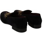 Dolce & Gabbana Loafers Black Velvet Gold Crown MV2348-39