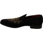 Dolce & Gabbana Loafers Black Velvet Gold Crown MV2348-39